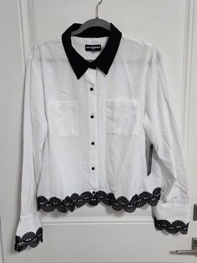 NWT - Karl Lagerfeld Paris Women's Lace Trimmed Blouse - Size XL